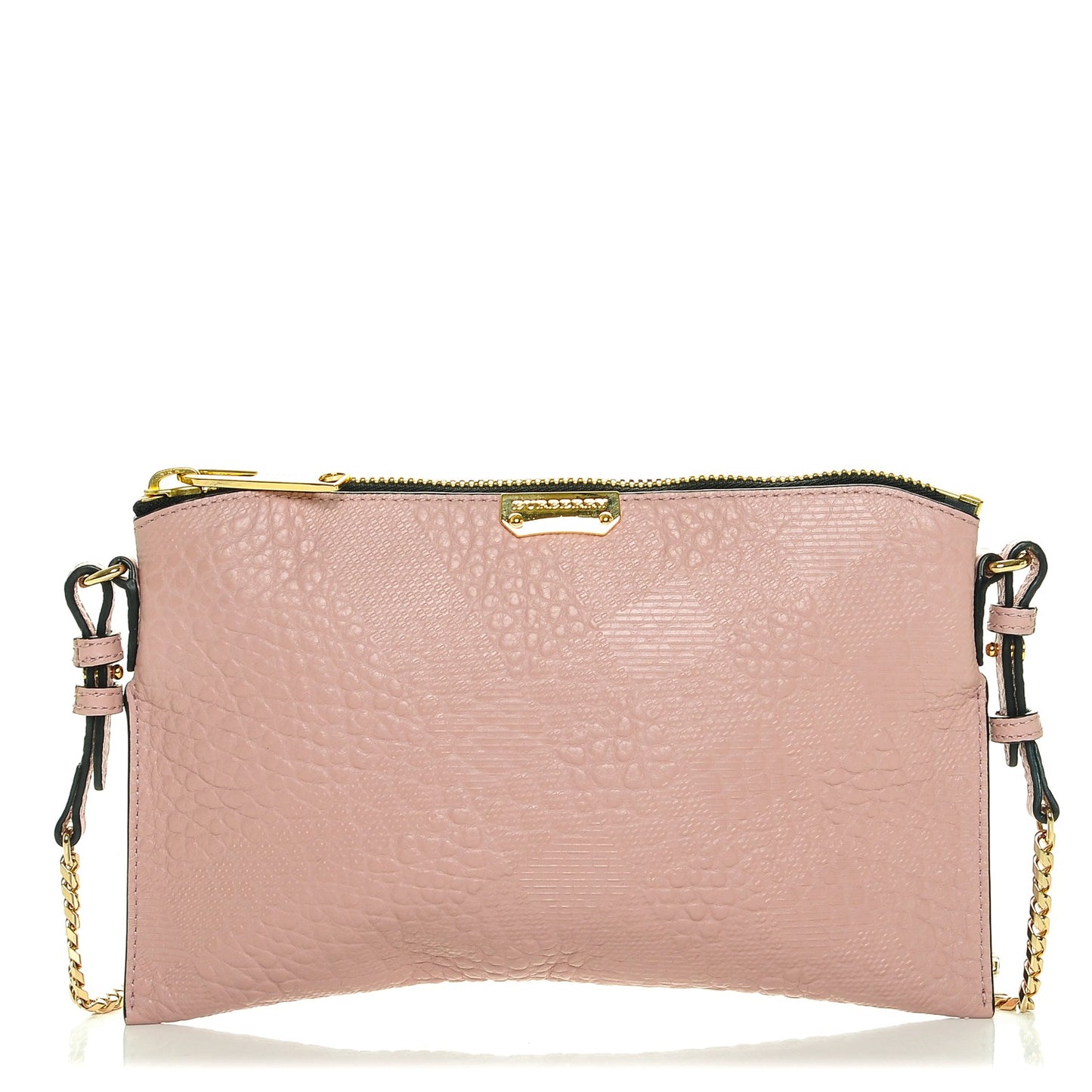Signature Grain Calfskin Check Embossed Peyton Crossbody Clutch Bag Pale Orchid