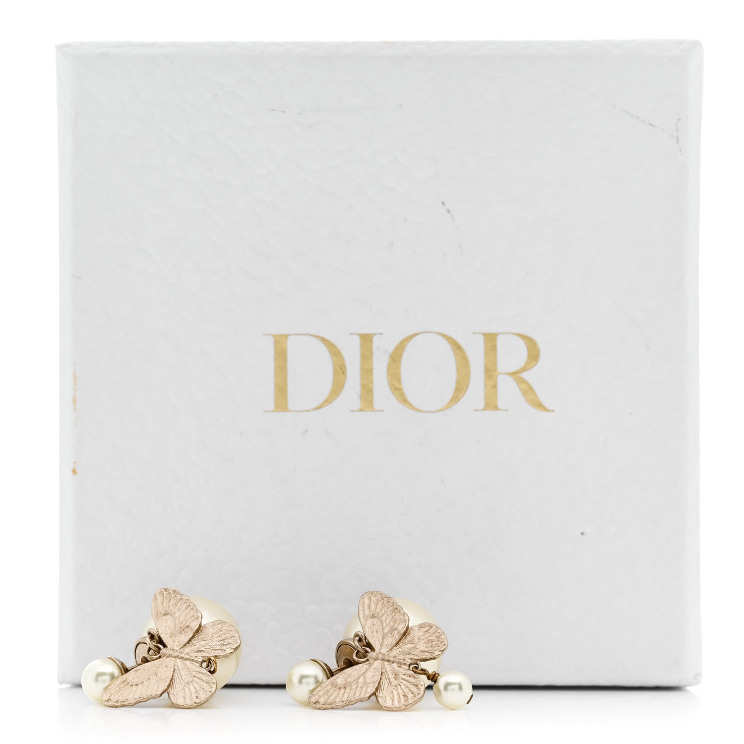 Christian Dior Pearl Butterfly Tribal Earrings Gold 1685296