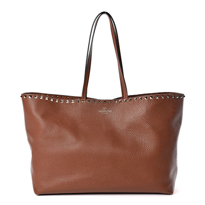 Valentino Garavani Grained Calfskin Rockstud Shoulder Tote Bright Cognac 1 of 15