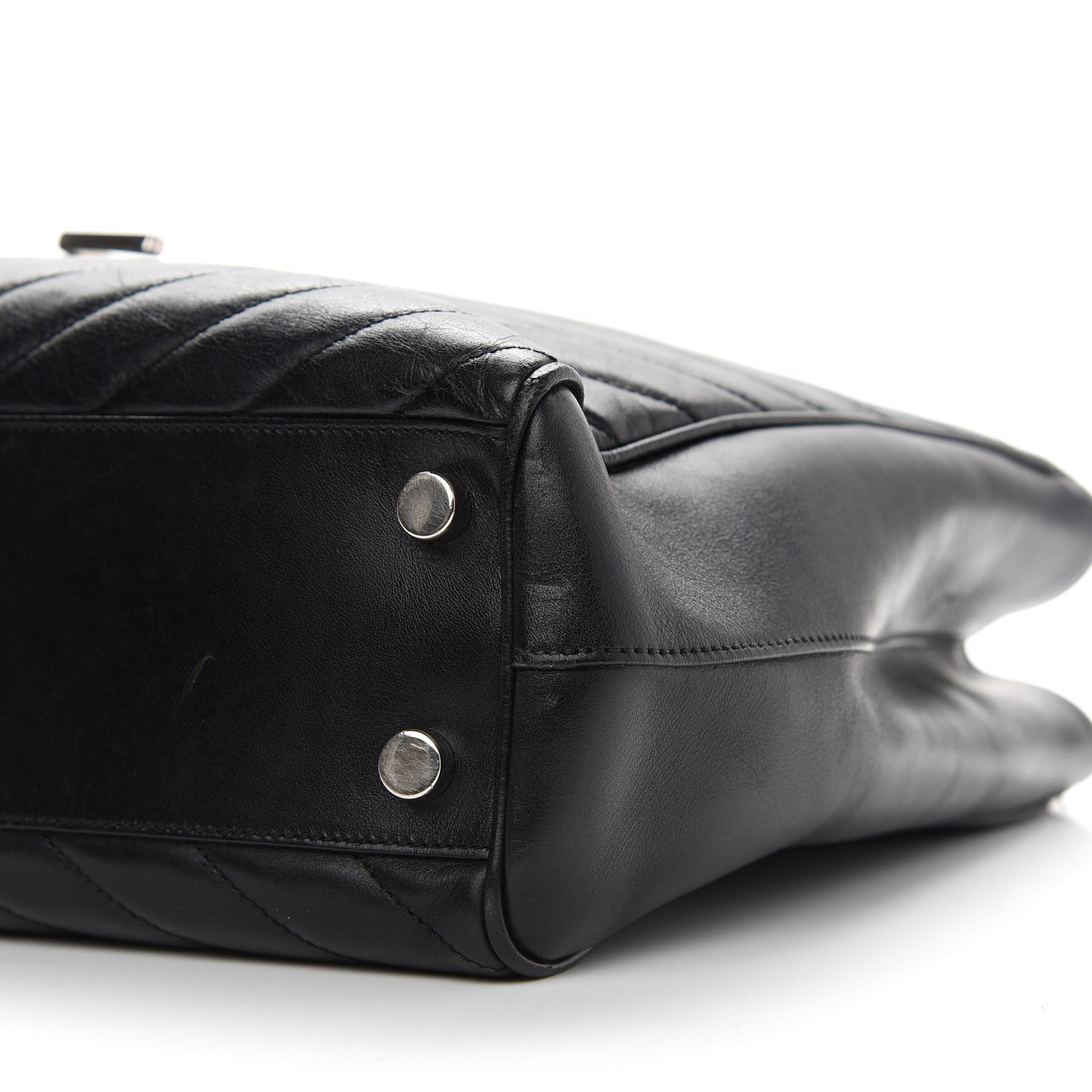 Smooth Calfskin Matelasse Chevron Monogram Shopping Bag Black