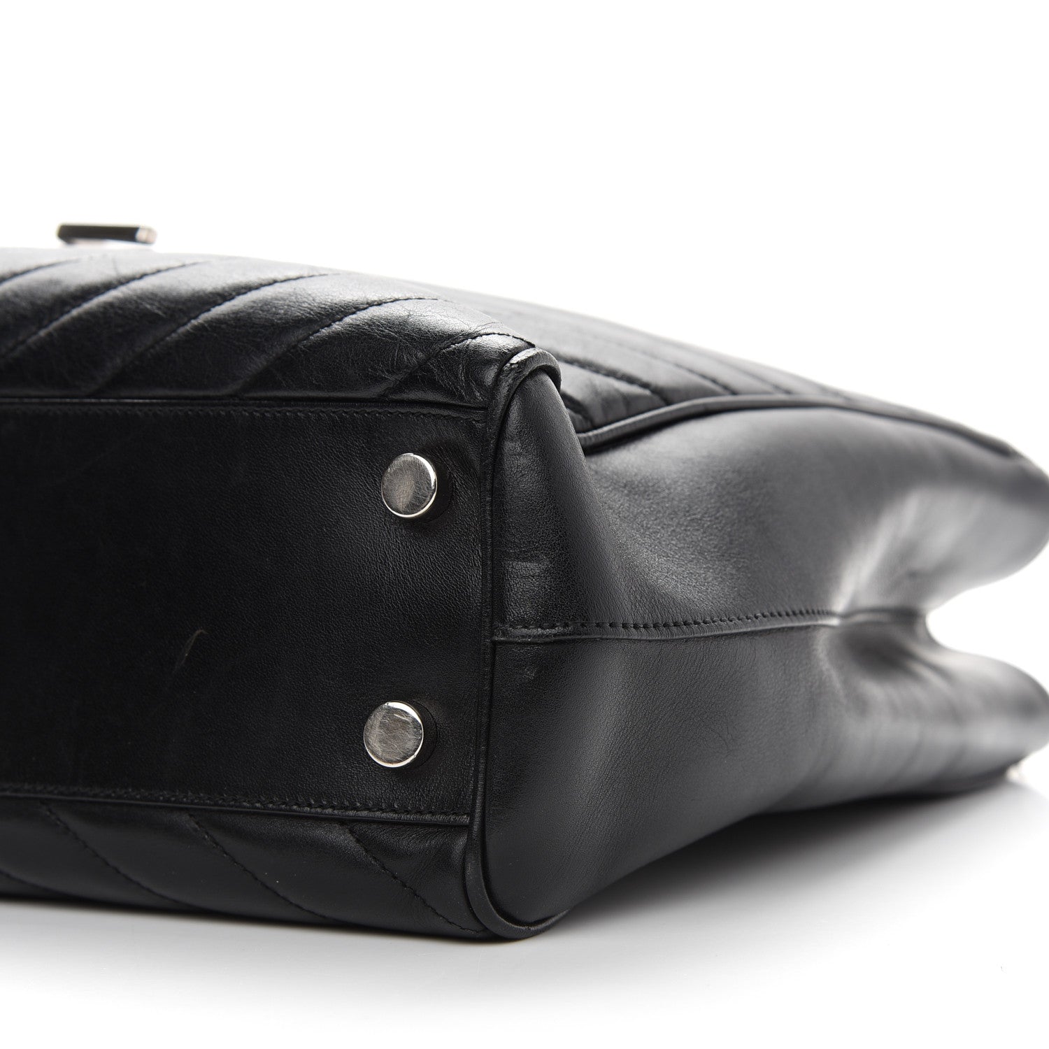 Saint Laurent Smooth Calfskin Matelasse Chevron Monogram Shopping Bag Black 8 of 13