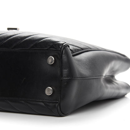 Saint Laurent Smooth Calfskin Matelasse Chevron Monogram Shopping Bag Black 8 of 13