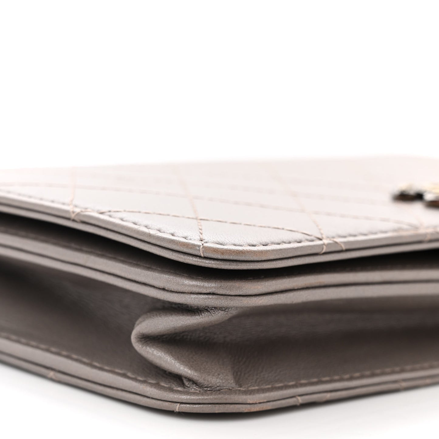 Calfskin Resin Stitched Wallet On Chain WOC Grey