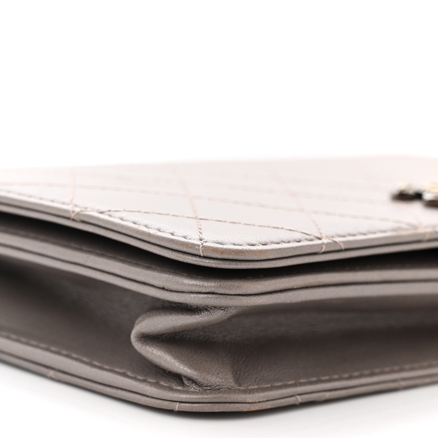 Chanel Calfskin Resin Stitched Wallet On Chain WOC Grey 10 of 13