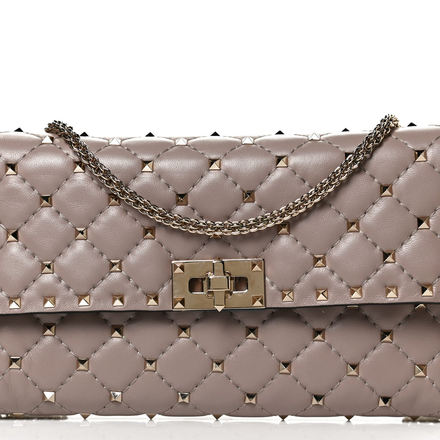 Lambskin Rockstud Spike Wallet on Chain Poudre