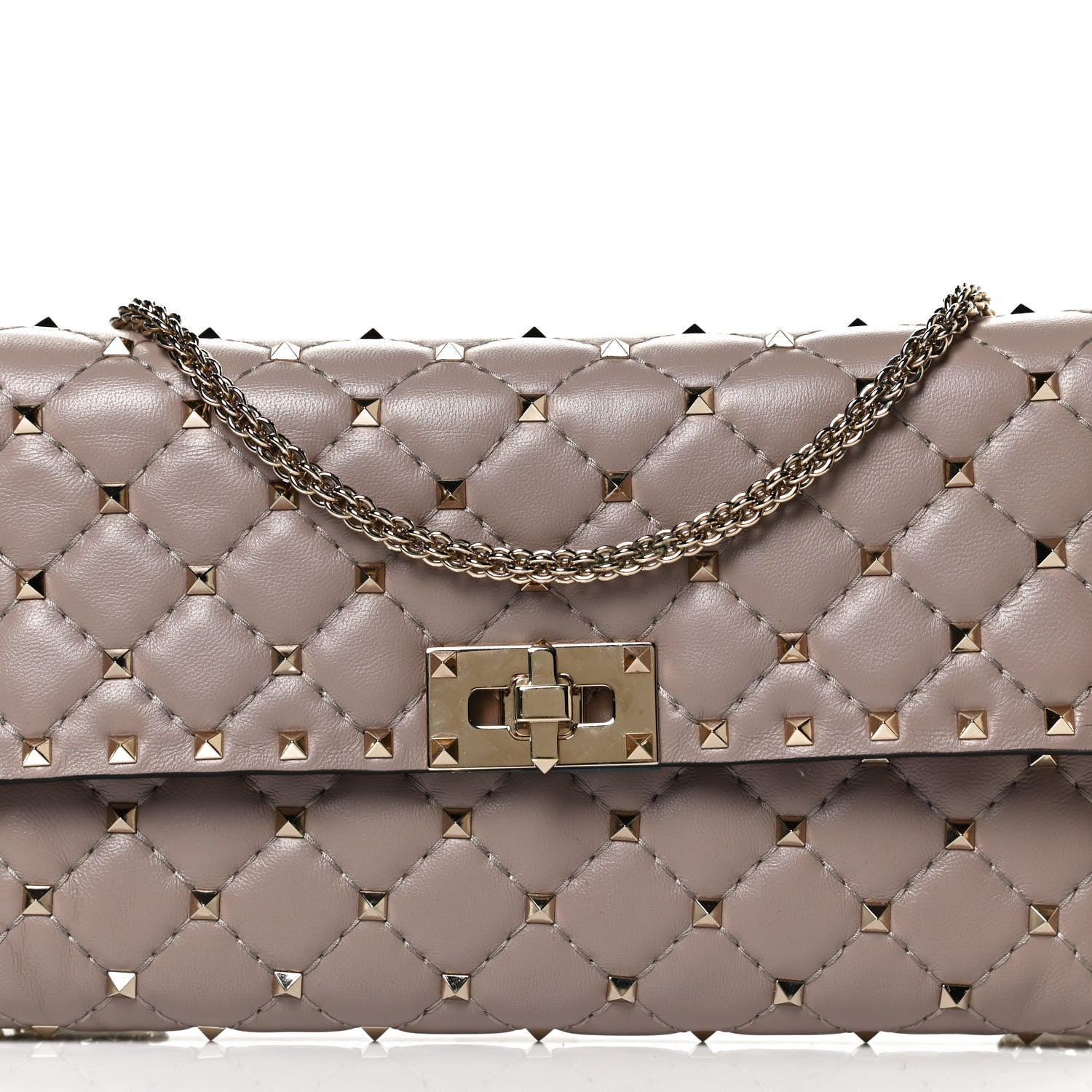 Valentino Garavani Lambskin Rockstud Spike Wallet on Chain Poudre 8 of 13