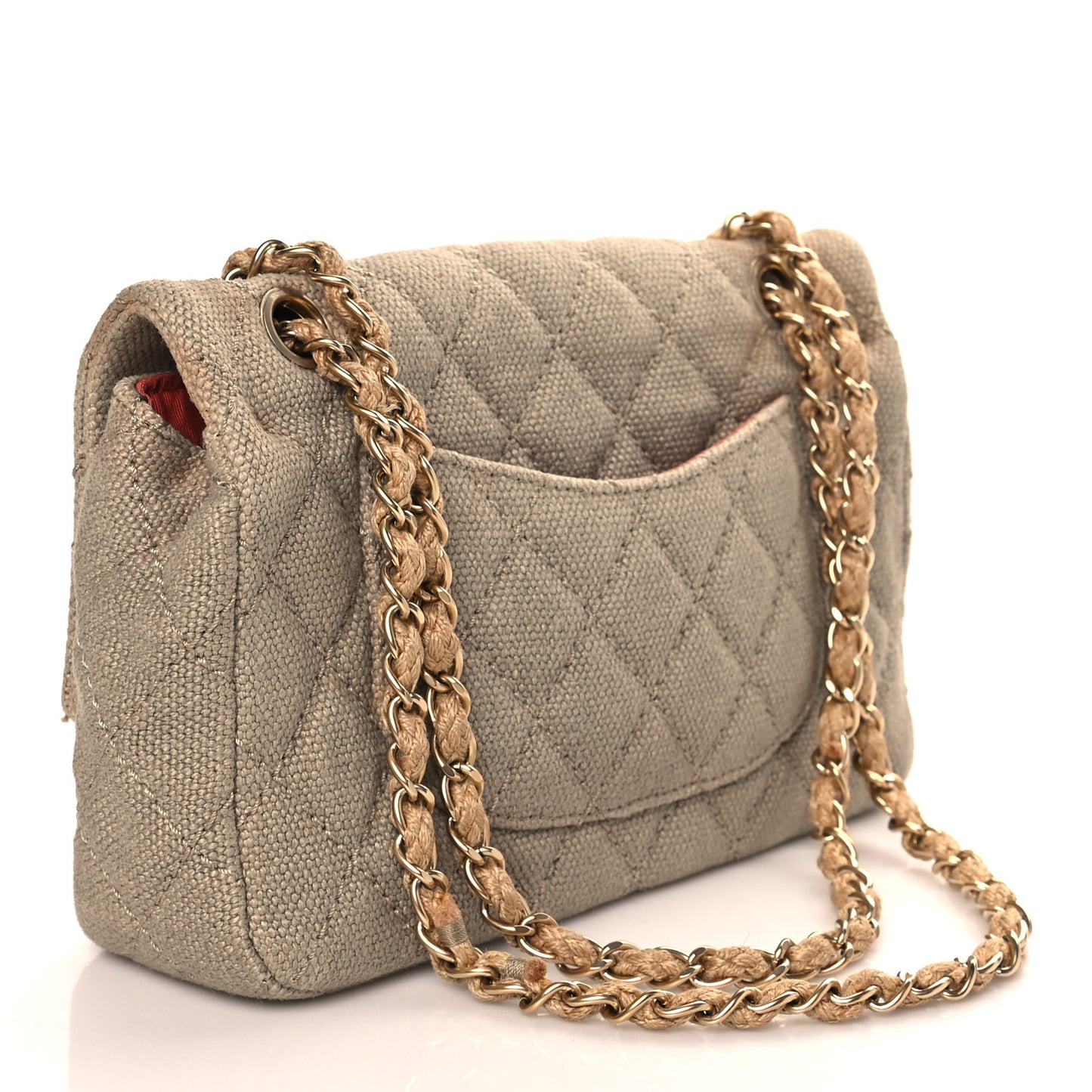 Canvas Quilted Mini Rectangular Flap Beige