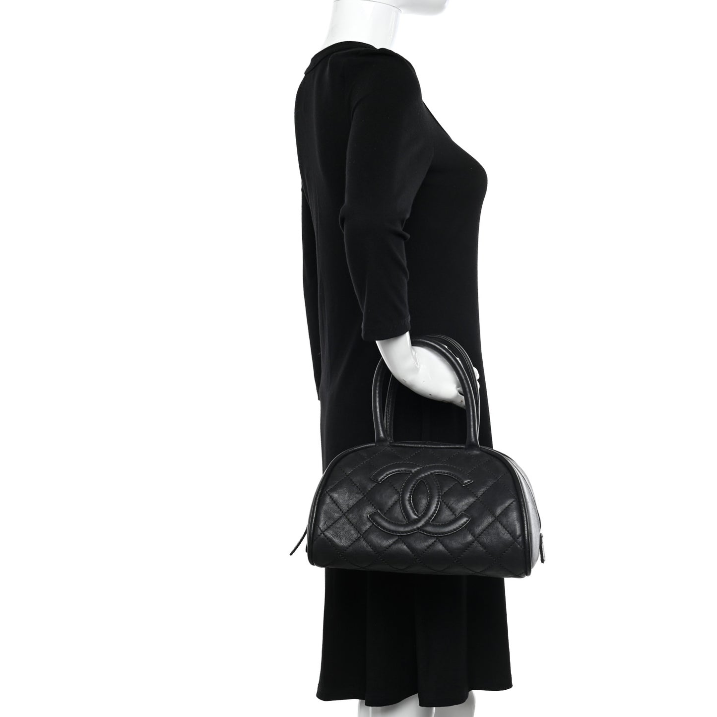 Calfskin Quilted Small Bowler Black