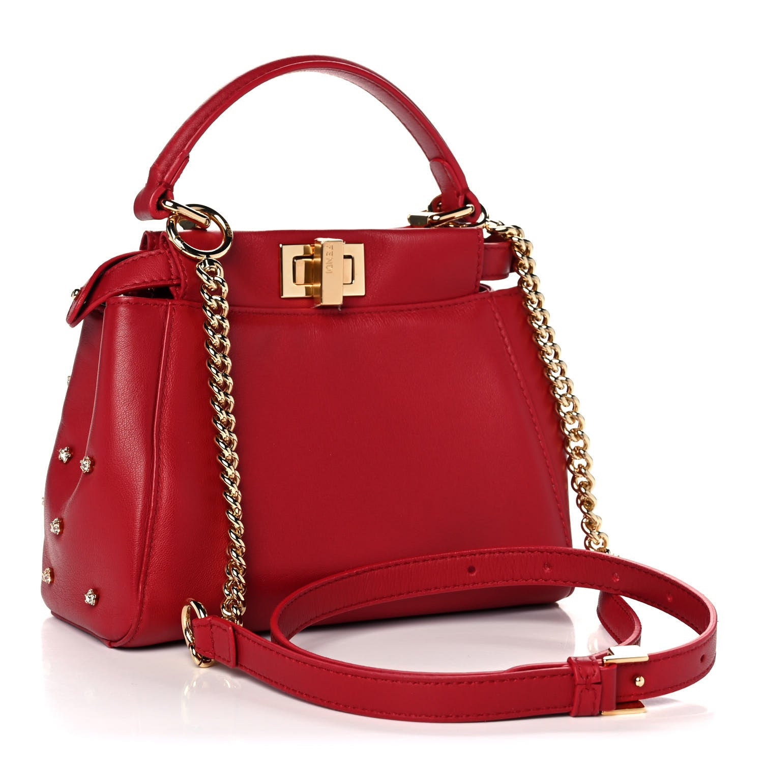 Fendi Nappa Crystal Stars Studded XS Peekaboo Iconic Satchel Fragola 3 of 13