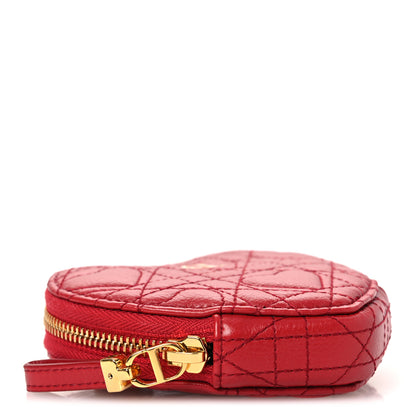 Christian Dior Calfskin Cannage Dioramour Caro Heart Pouch With Chain Bright Red 4 of 12