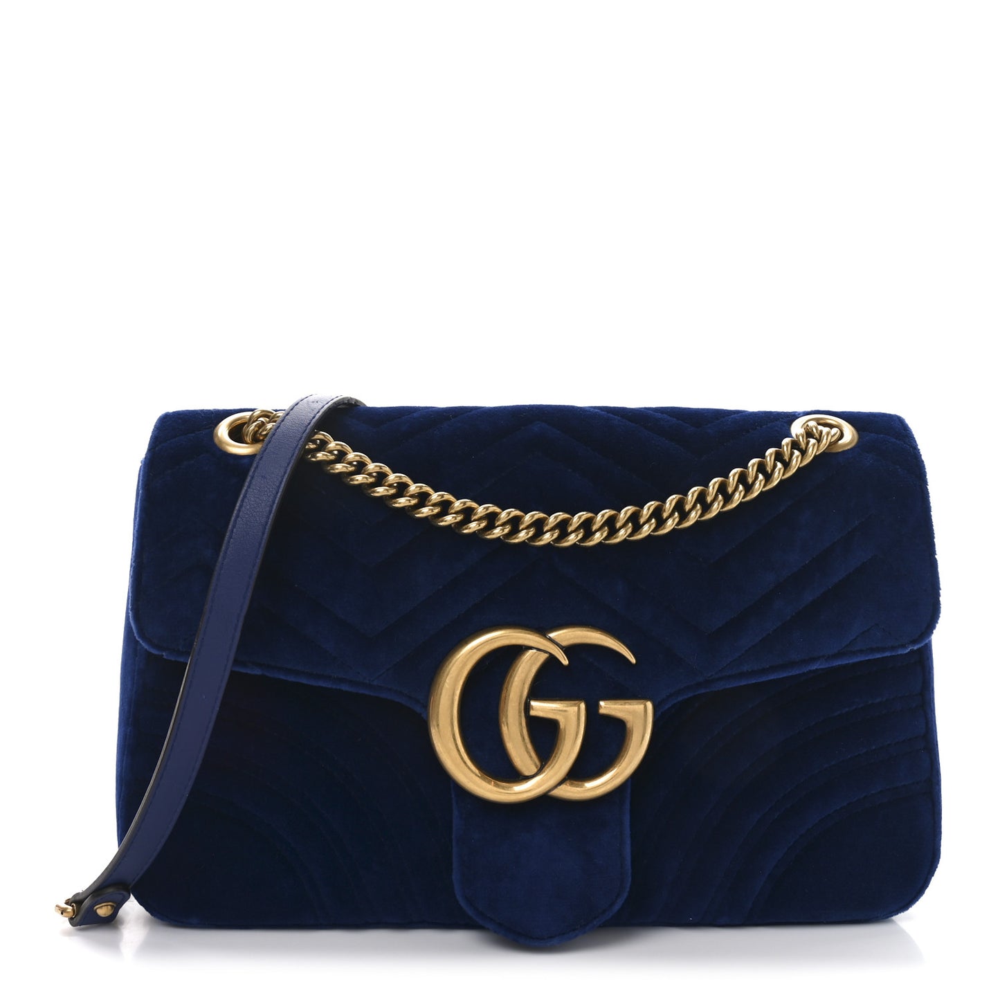 Velvet Matelasse Medium GG Marmont Shoulder Bag Cobalt Blue