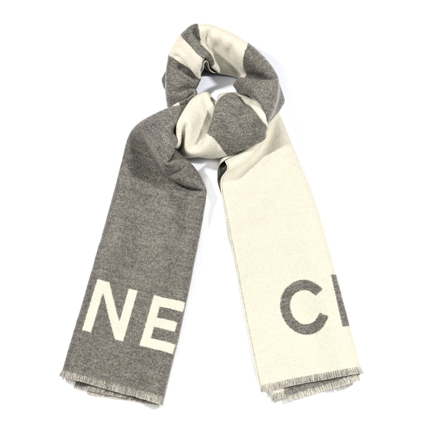Cashmere CC Fringe Stole Grey White