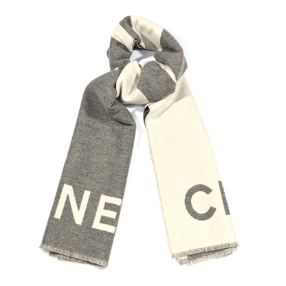 Chanel Cashmere CC Fringe Stole Grey White 1 of 5