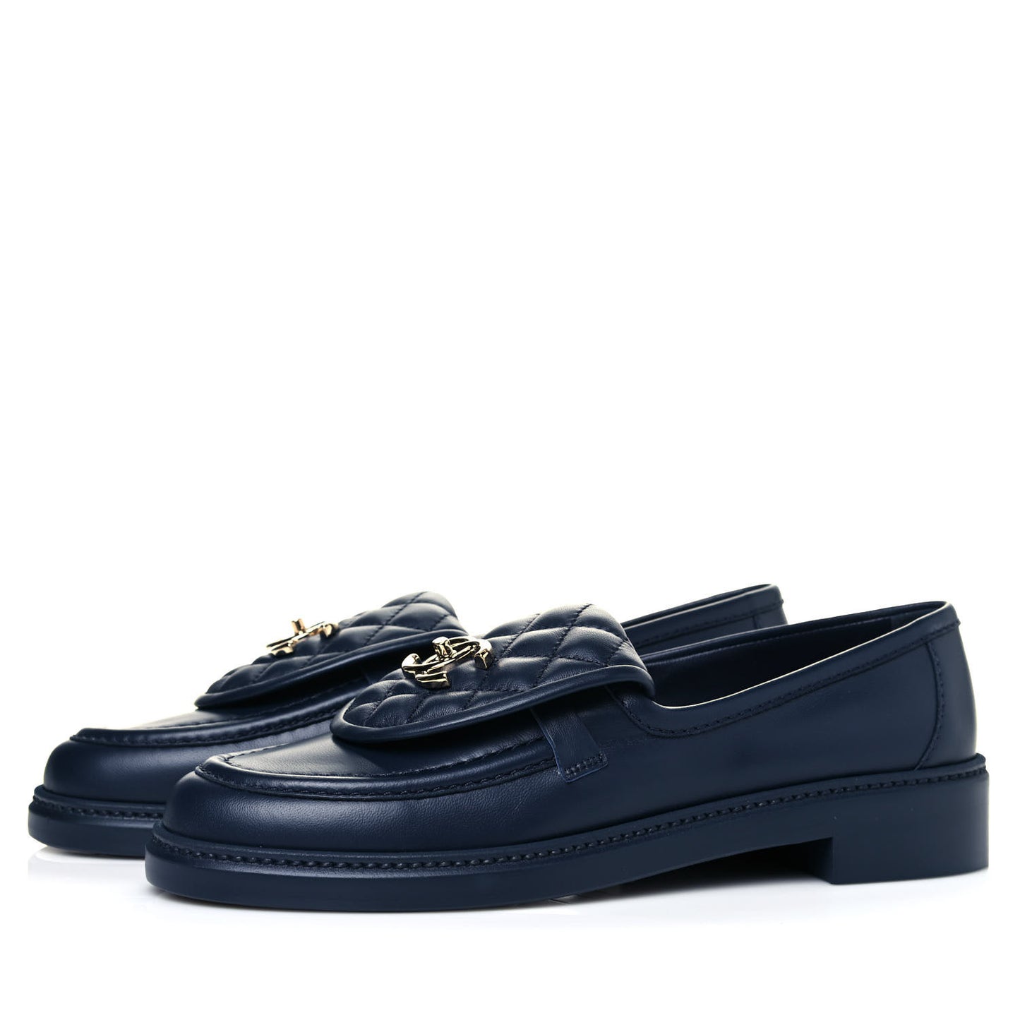 Lambskin Quilted CC Turnlock Loafers 39.5 Navy