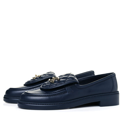 Chanel Lambskin Quilted CC Turnlock Loafers 39.5 Navy 3 of 8