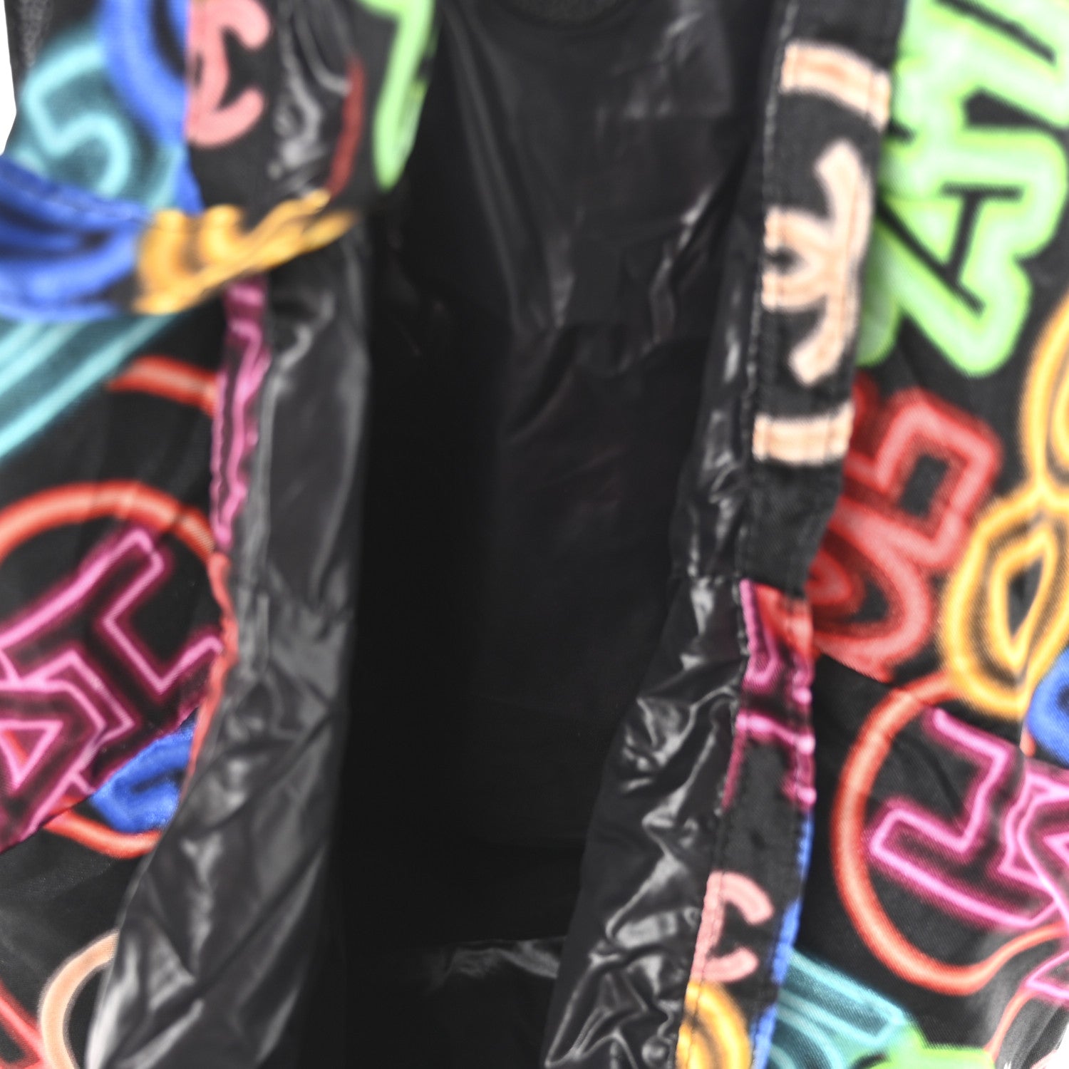 Chanel Caviar Fabric Graffiti Foldable Tote Bag With Chain Black Multicolor 7 of 11