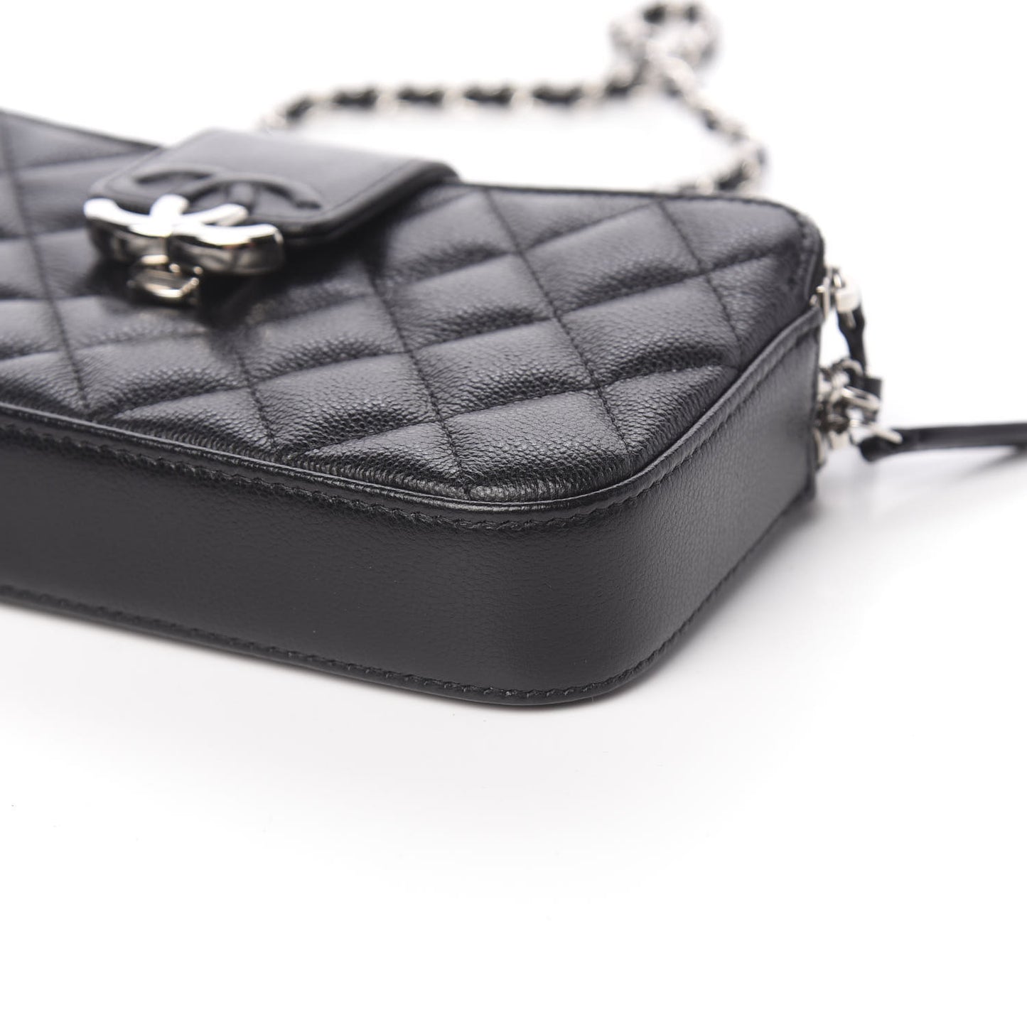 Grained Calfskin Quilted CC Box Clutch With Chain Black