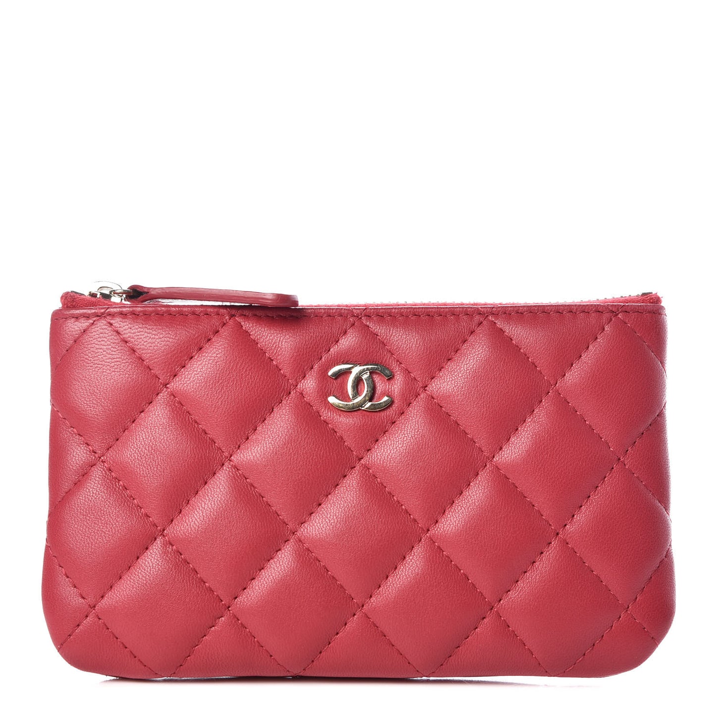 Lambskin Quilted Small Cosmetic Case Dark Pink
