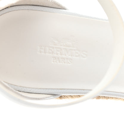 Hermes Goatskin Elda Espadrille Wedge Sandals 37 White 7 of 10