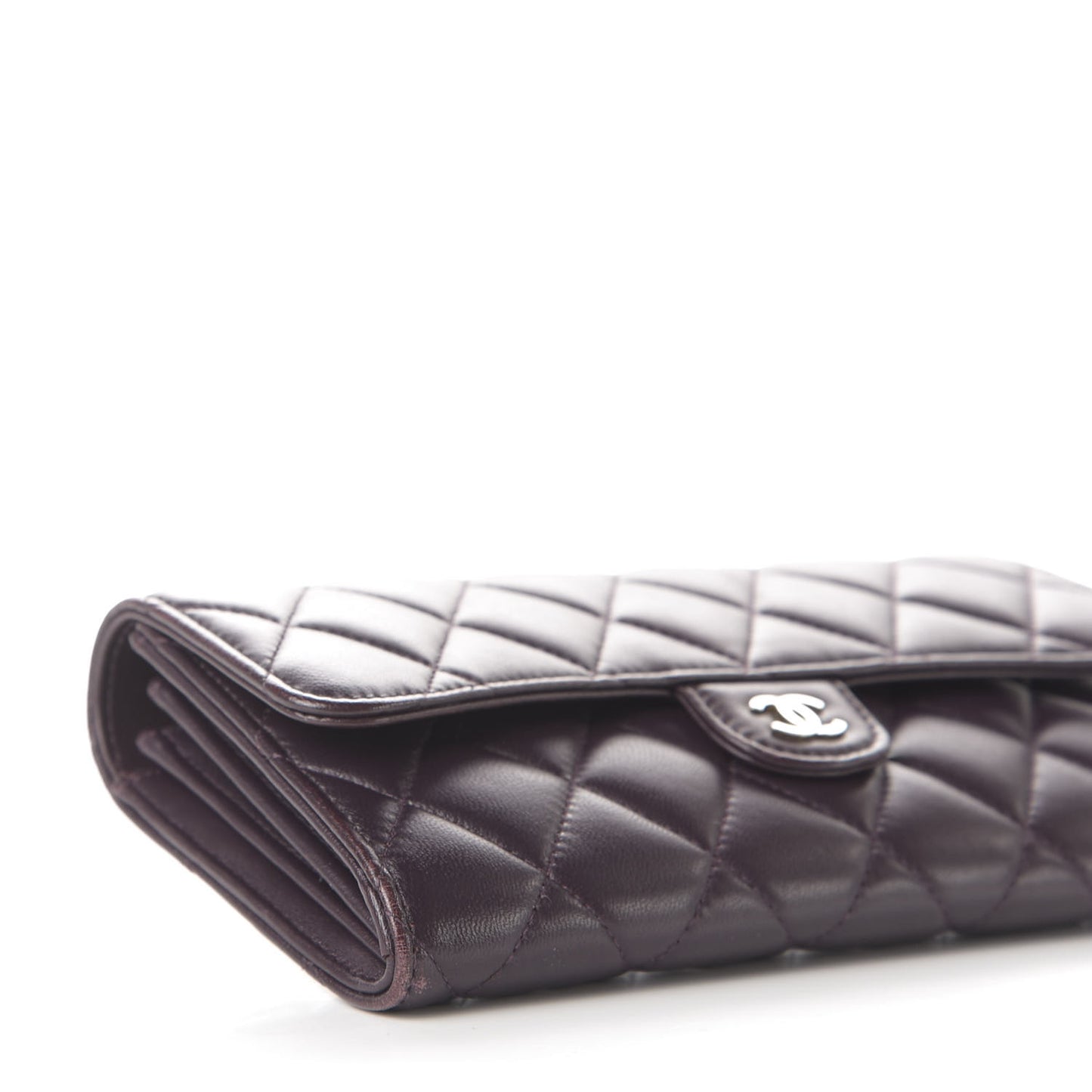 Lambskin Quilted Large Gusset Flap Wallet Purple