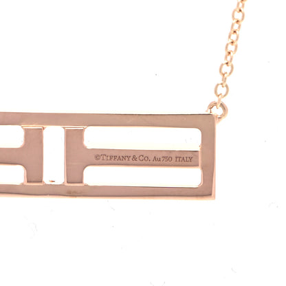 Tiffany 18K Rose Gold Pink Sapphire T Open Horizontal Bar Pendant Necklace 6 of 7