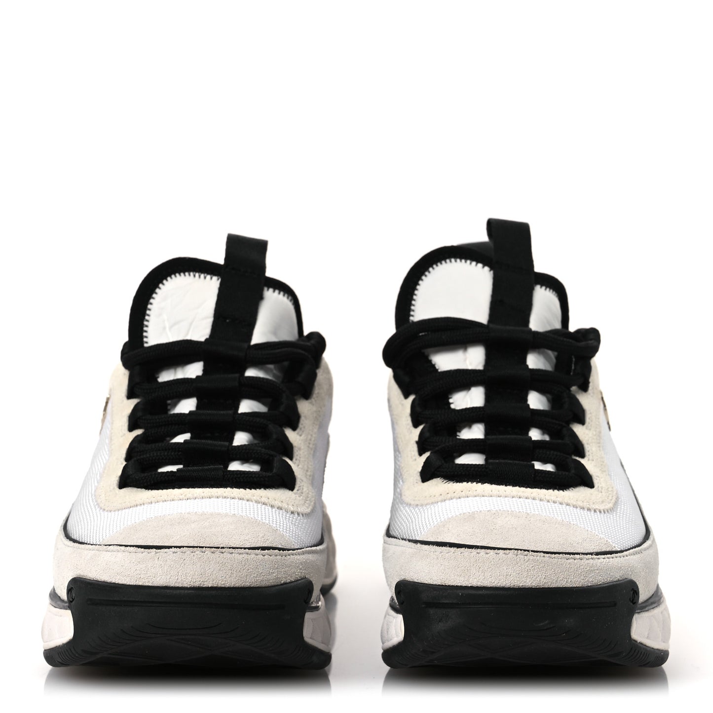 Velvet Calfskin Mixed Fibers CC Sneakers 38 Ivory Black