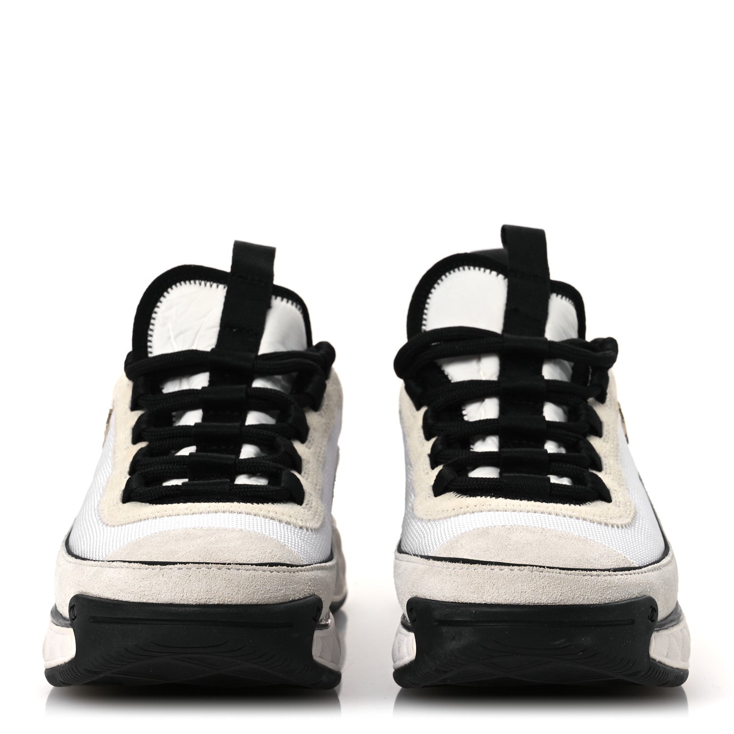 Chanel Velvet Calfskin Mixed Fibers CC Sneakers 38 Ivory Black 3 of 11