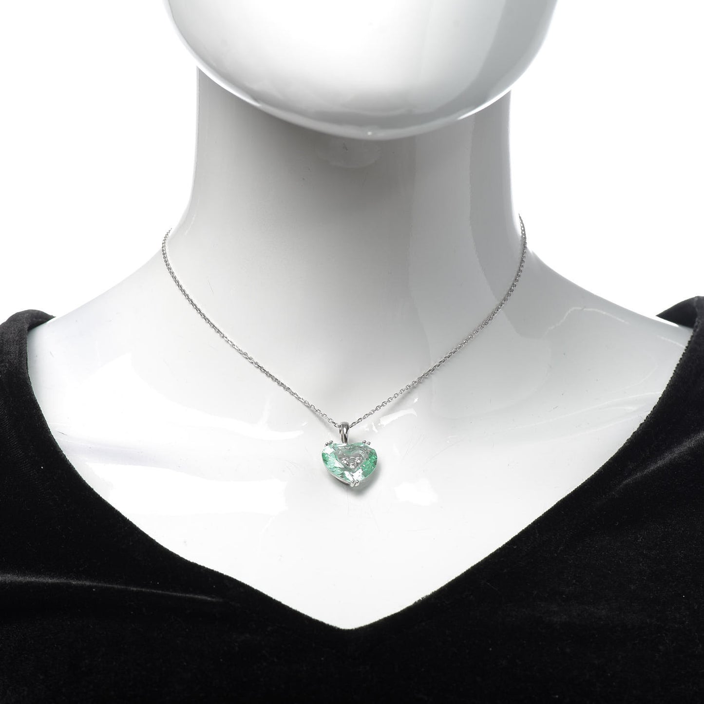 18K White Gold Diamond Crystal So Happy Heart Pendant Necklace Green
