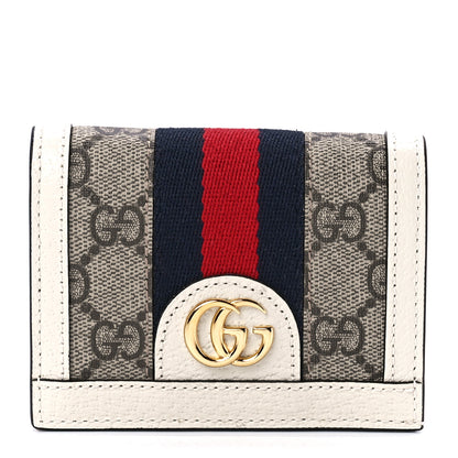 Gucci GG Supreme Monogram Textured Dollar Calfskin Web Ophidia Card Case Beige Ebony Mystic White 1 of 14