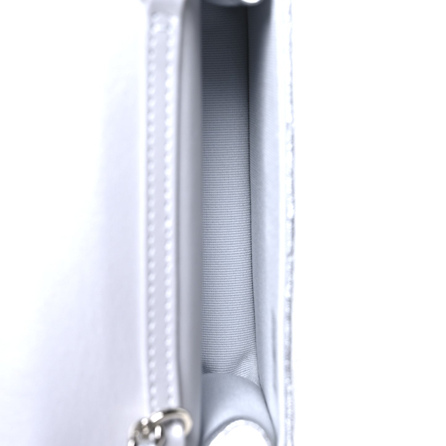 Metallic Goatskin Quilted Crystal CC Walk Of Fame Clutch With Chain Silver
