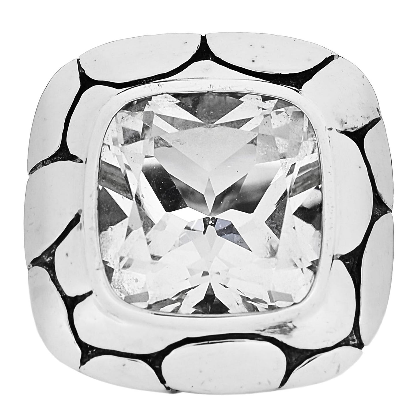 Sterling Silver White Topaz Batu Kali Square Ring 54 7