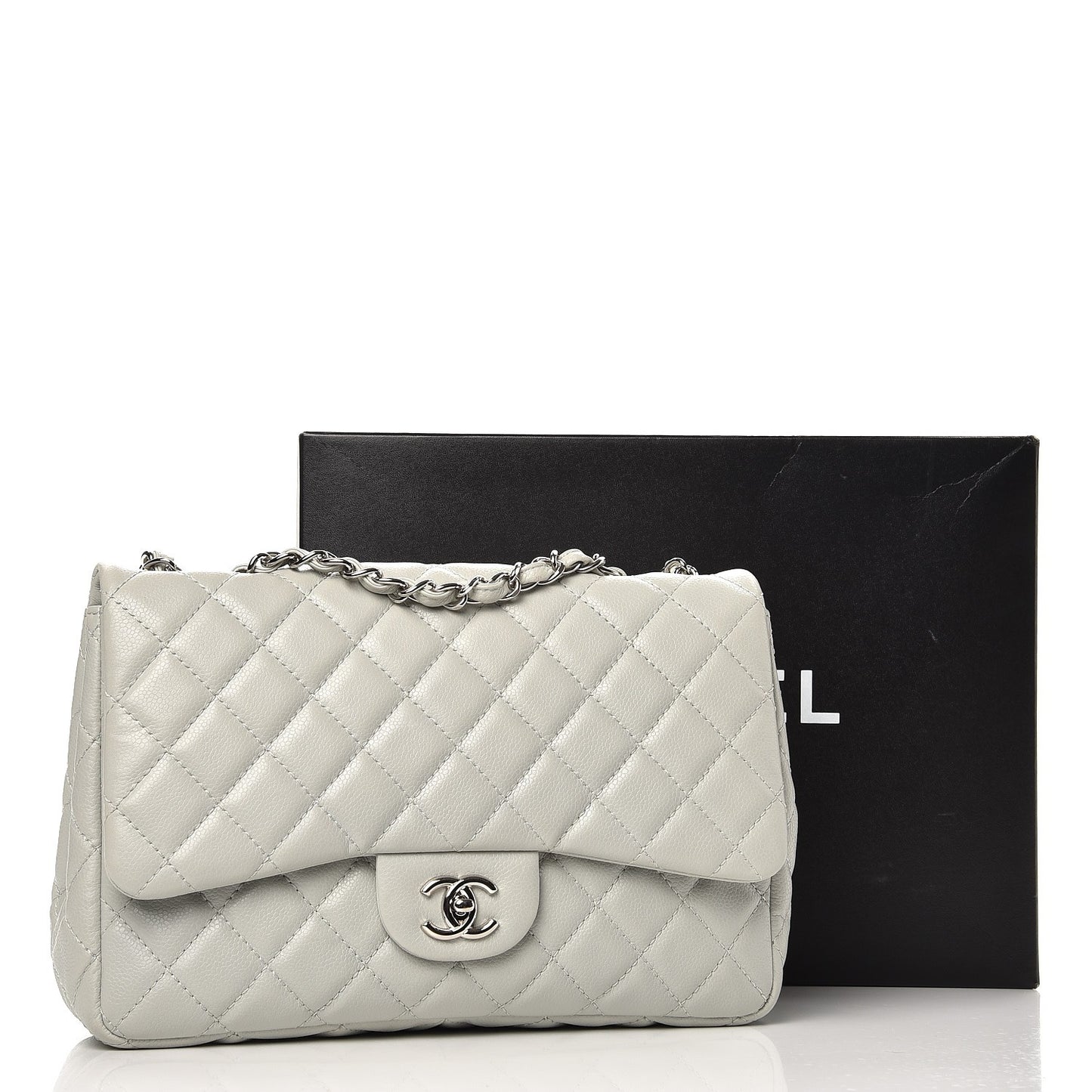 Washed Caviar Jumbo Single Flap Grey