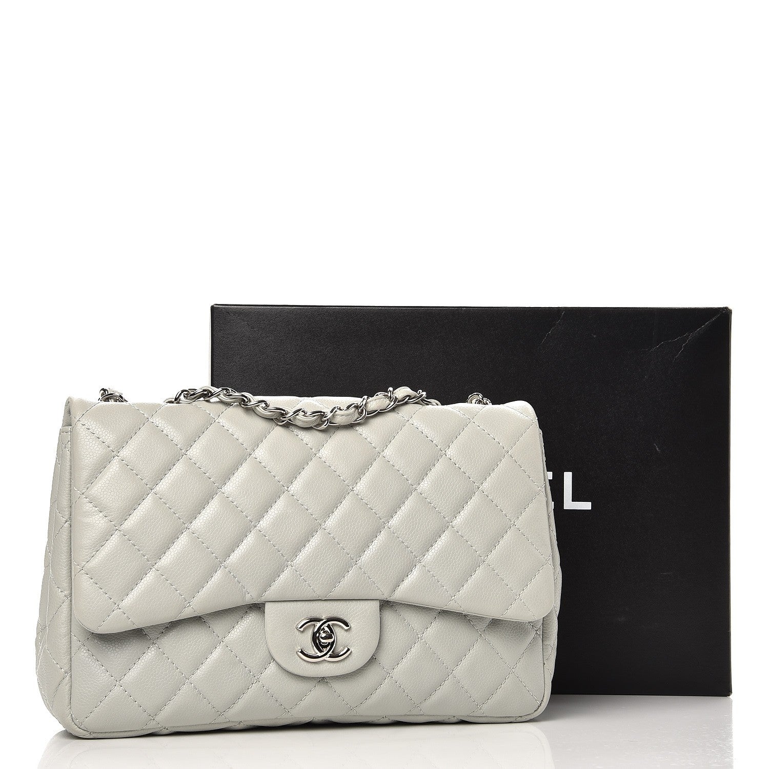Chanel Washed Caviar Jumbo Single Flap Grey 9 of 9