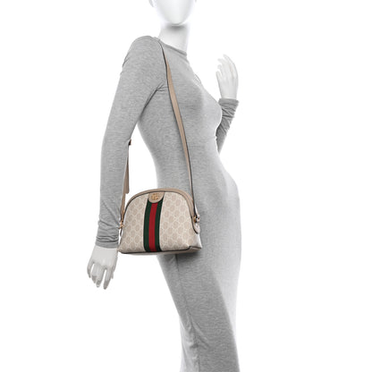 Gucci GG Supreme Monogram Textured Dollar Calfskin Web Small Ophidia Dome Shoulder Beige Mystic White Oatmeal 2 of 11