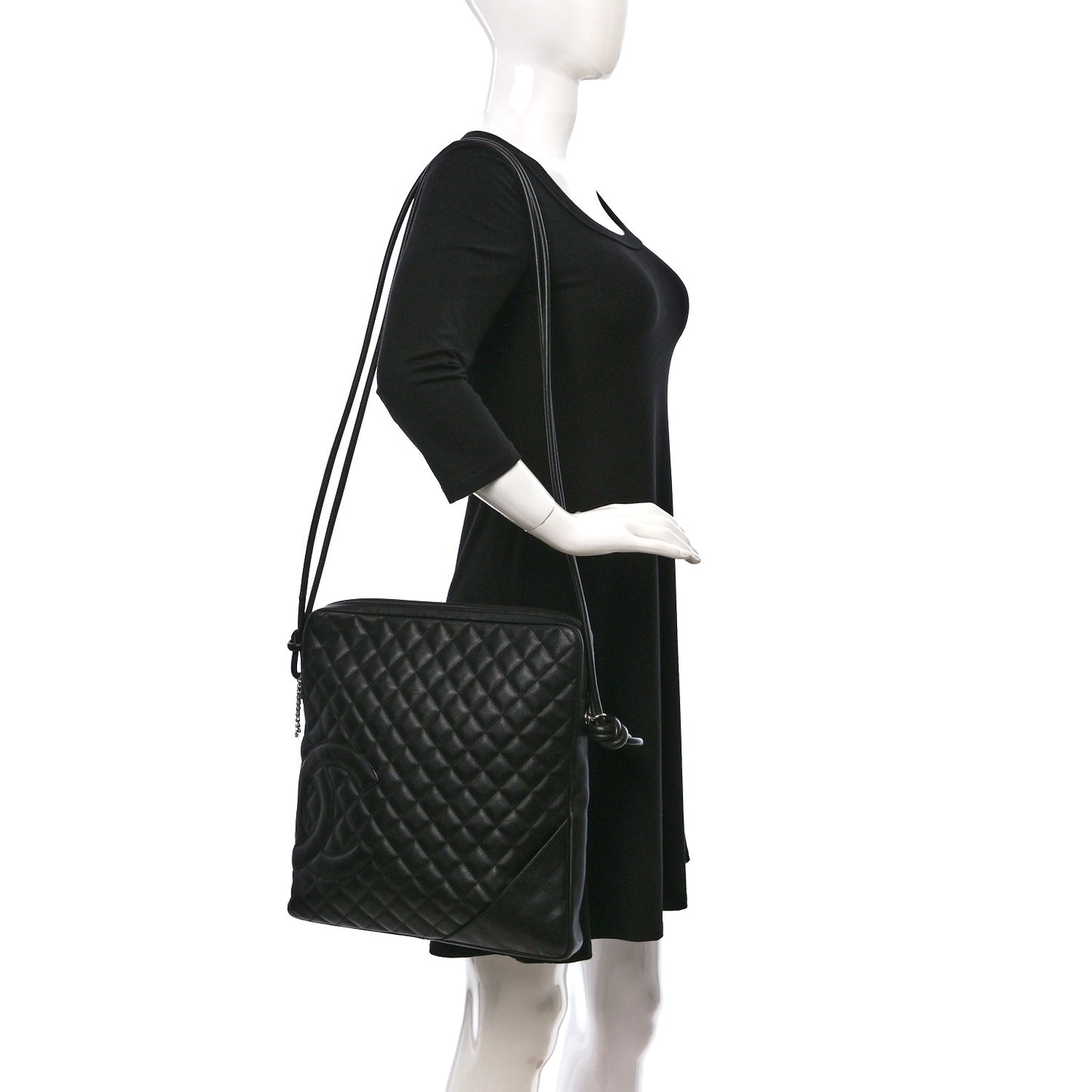 Calfskin Quilted Large Cambon Messenger Black