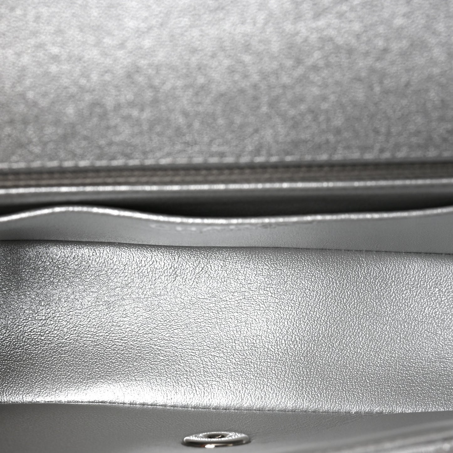 Metallic Lambskin Quilted Mini Rectangular Flap Silver