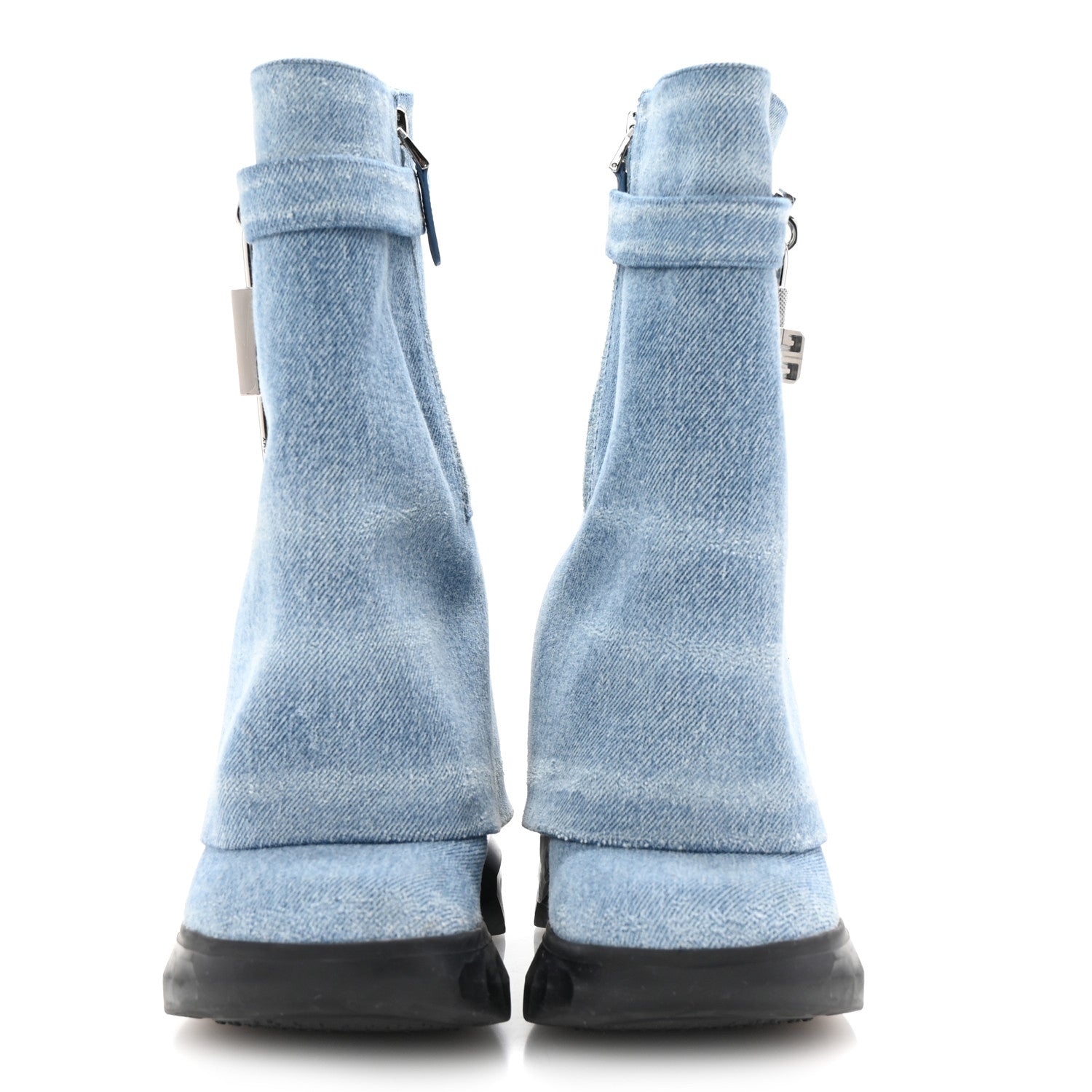 Givenchy Washed Denim Shark Lock Biker Ankle Boots 35 Blue 1698227