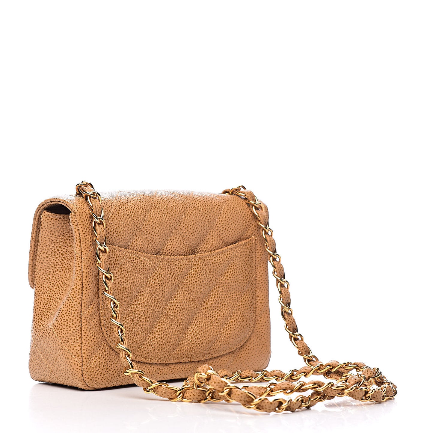Caviar Quilted Mini Square Flap Beige