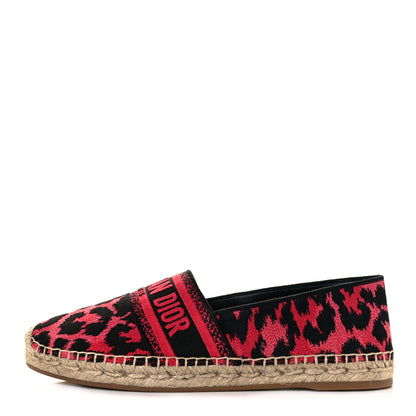 Christian Dior Cotton Embroidered Leopard Print Granville Espadrille 40 Red 1 of 9