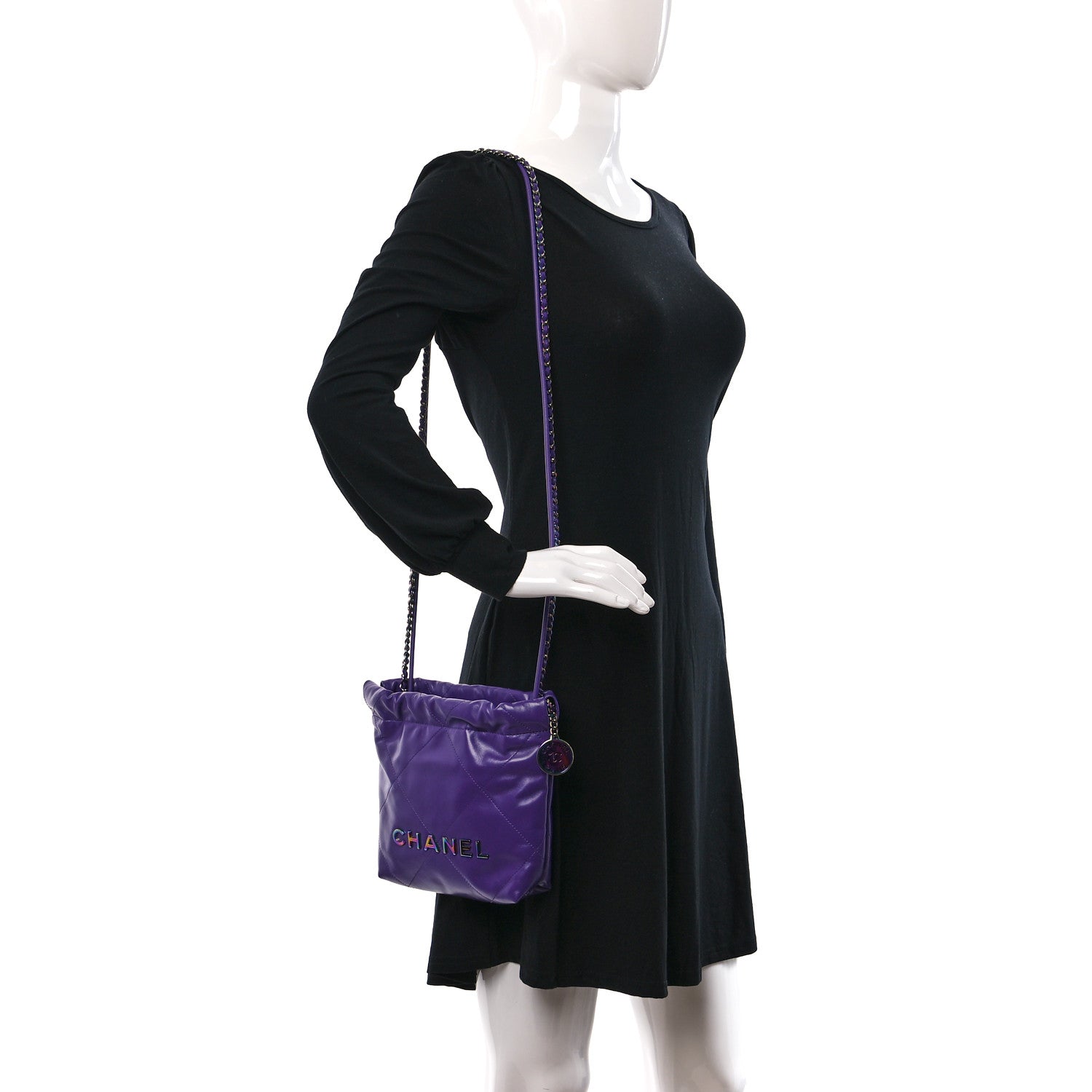 Chanel Shiny Calfskin Quilted Rainbow Mini Chanel 22 Purple 2 of 10