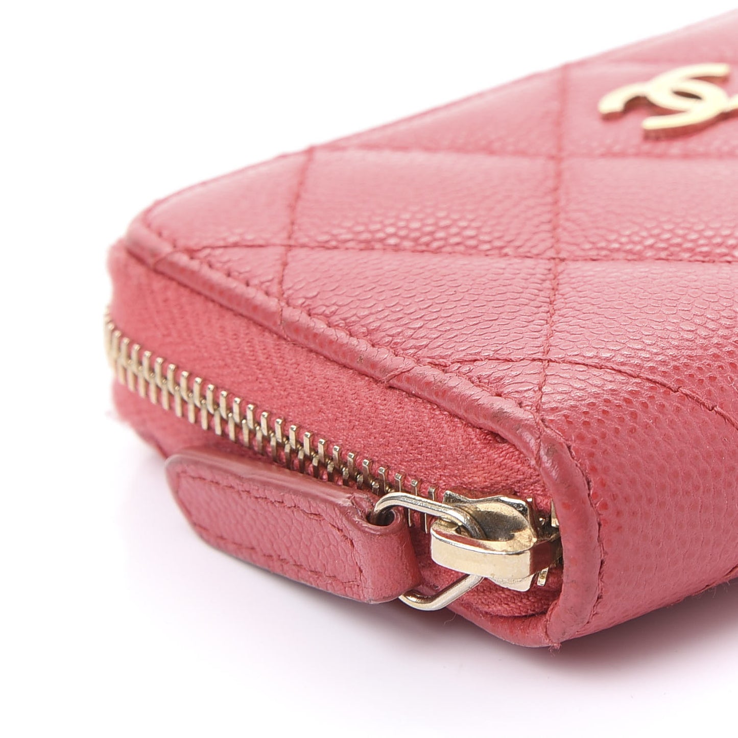 Caviar Quilted Zip Coin Purse Pink