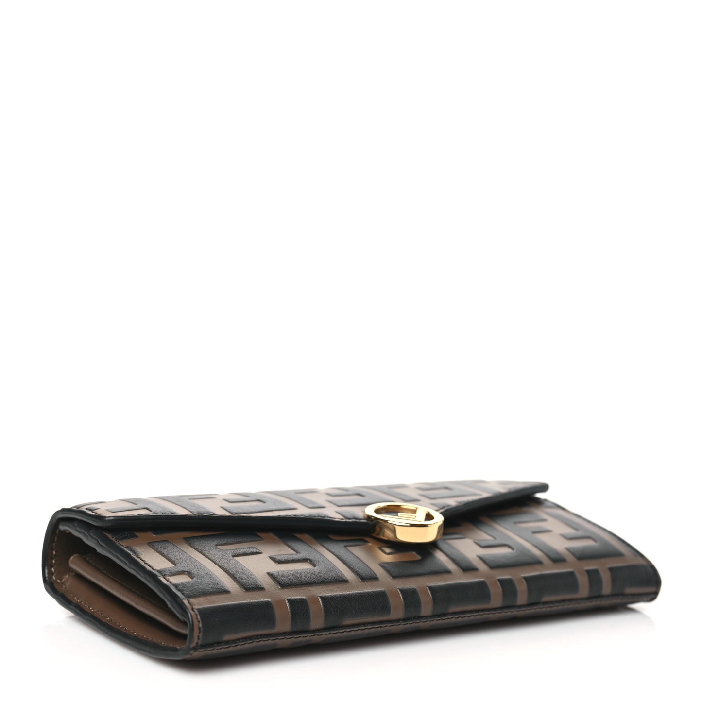 Vitello Soft F is Fendi Bi-Color FF 1974 Embossed Continental Envelope Wallet Maya Black