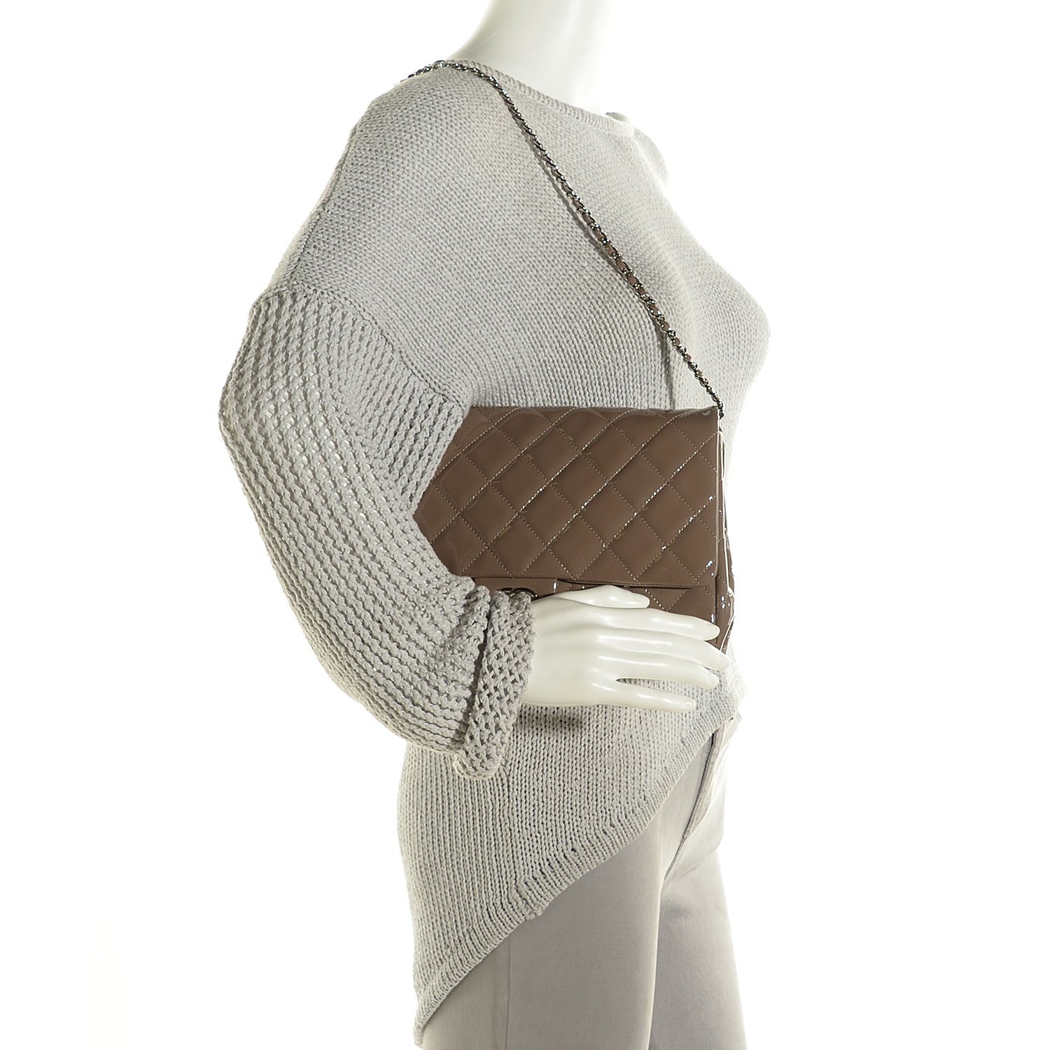 Chanel Patent Quilted Clutch with Chain Flap Grey 2 of 9