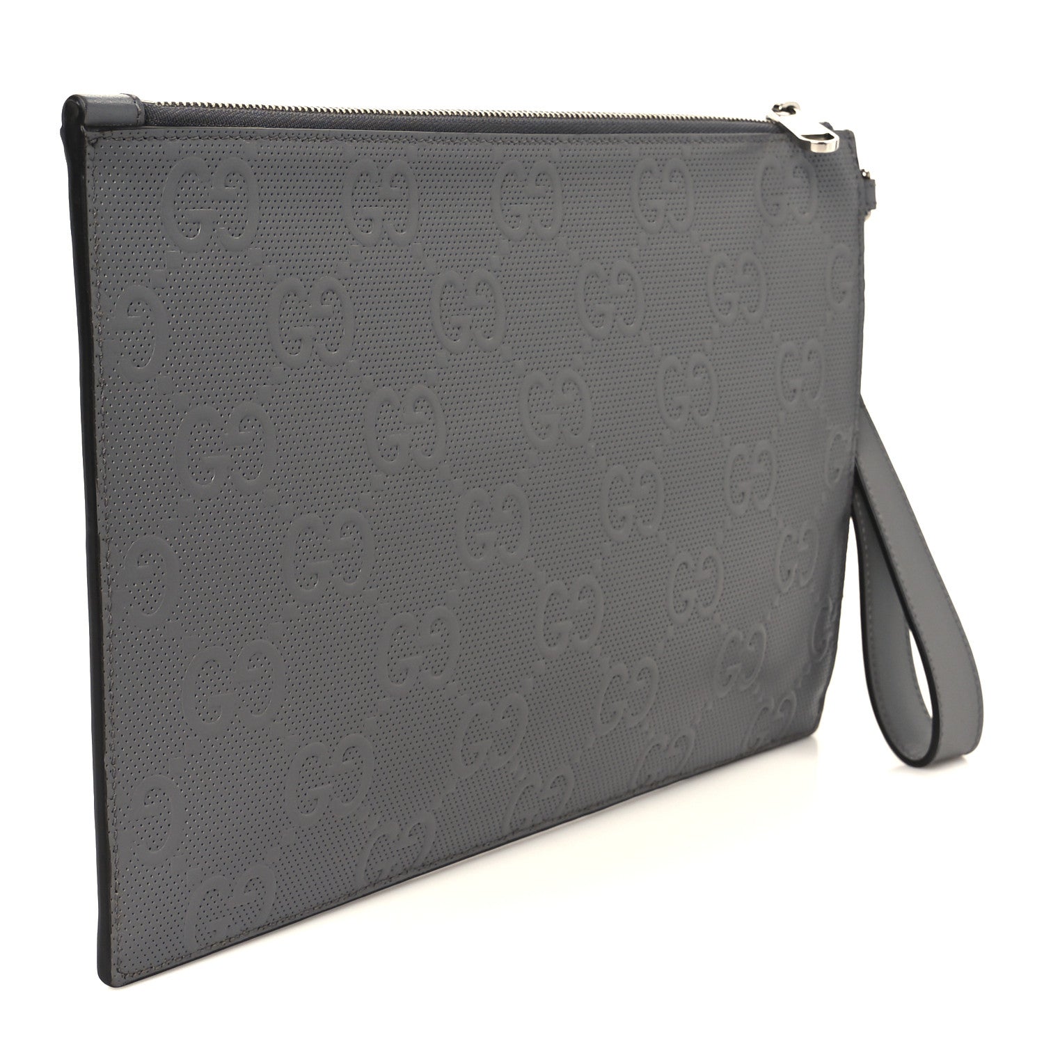 Gucci Calfskin GG Tennis Embossed Wristlet Pouch Grey 3 of 8