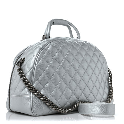 Chanel Metallic Calfskin Quilted Medium Airlines Round Trip Bowling Bag Silver 3 of 9