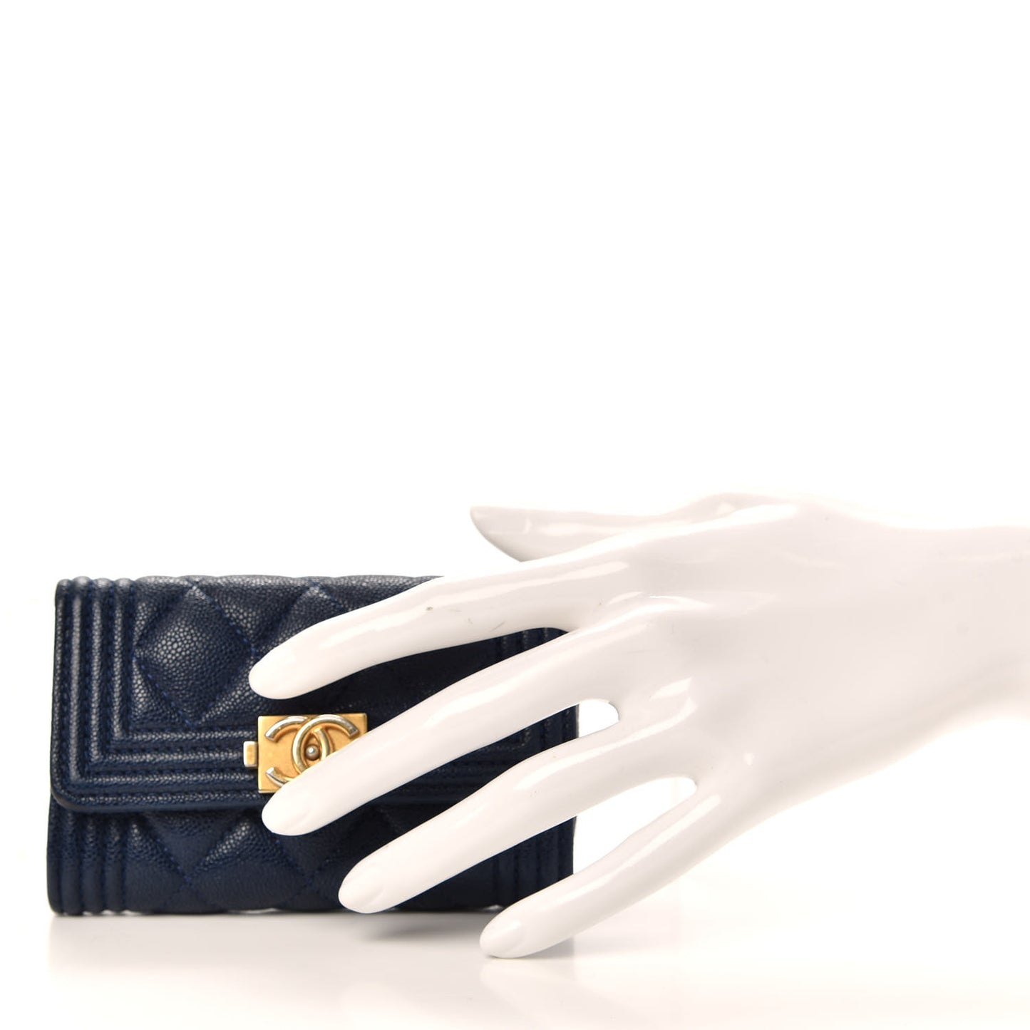 Caviar Quilted Boy Flap Card Holder Blue