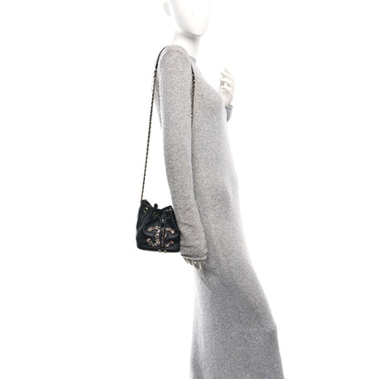 Chanel Lambskin Calfskin Quilted Mini Strass Mania Drawstring Bucket Bag Black 2 of 10