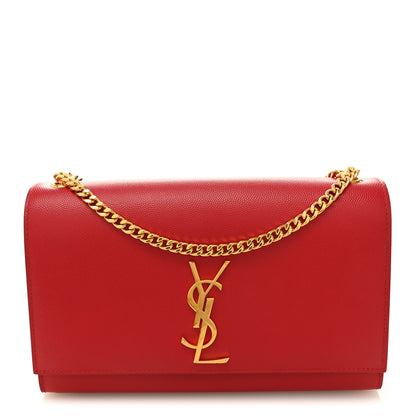 Saint Laurent Grain De Poudre Medium Monogram Kate Satchel Red 1 of 9