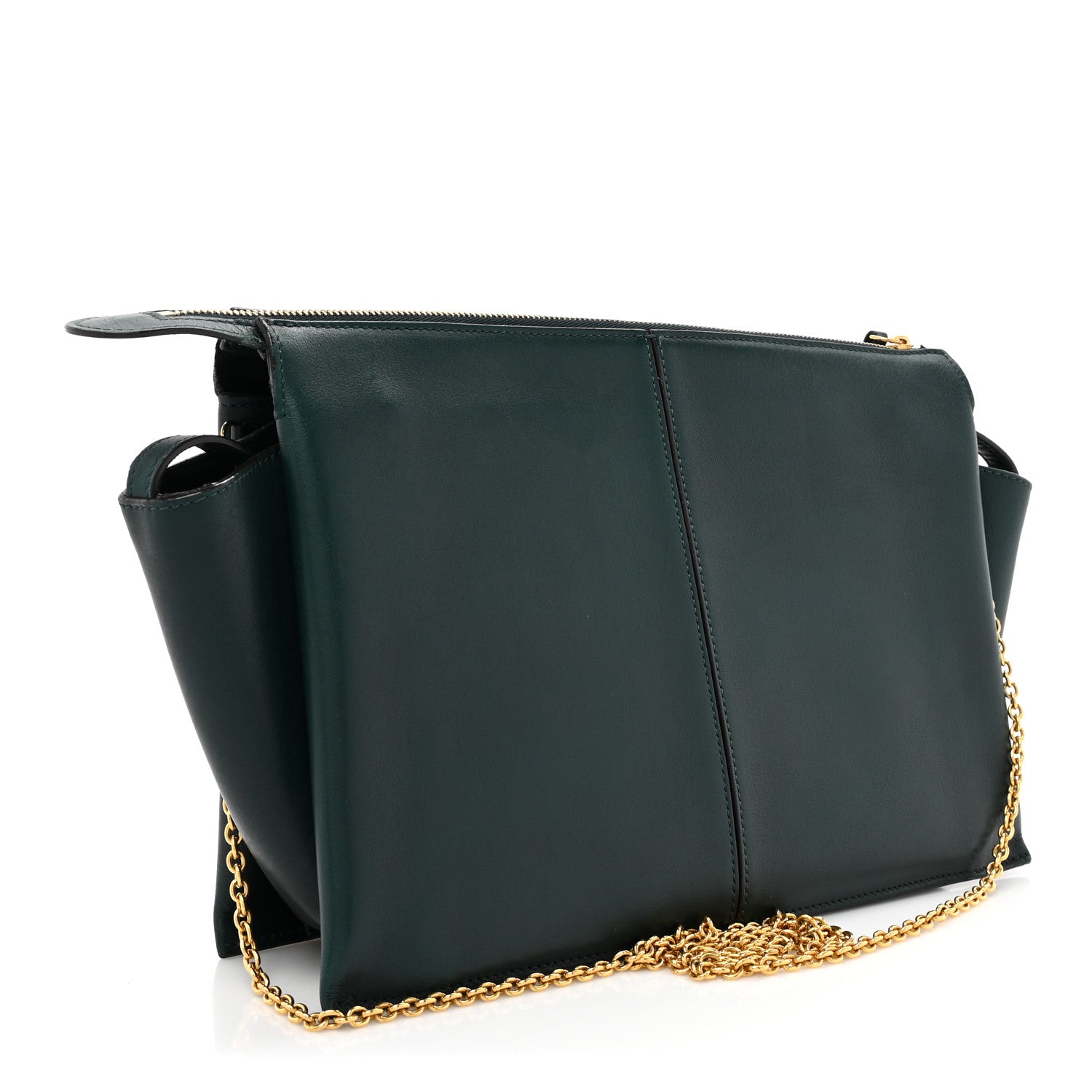Celine Smooth Calfskin Tri-Fold Clutch on Chain Bottle Green 3 of 18