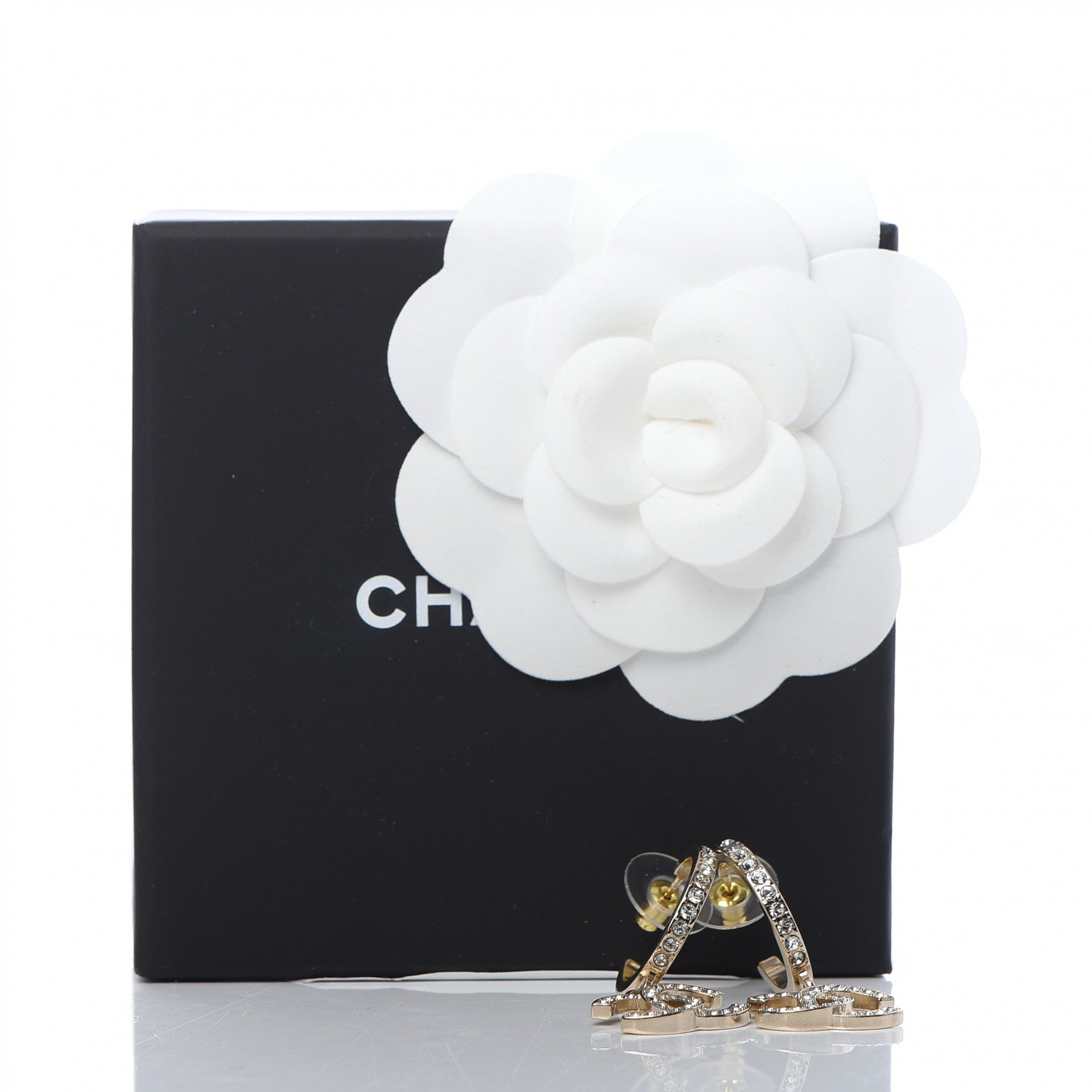 Chanel Crystal Lock Symbols CC Hoop Drop Earrings Gold 5 of 5